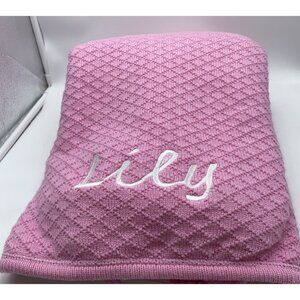 Pottery Barn Kids Lily Luxe Cable Knit Pink Sherpa Baby Blanket 30 X 40 inch